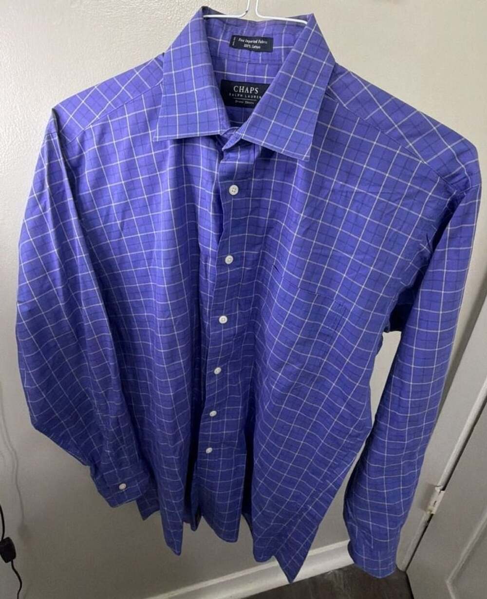 Vintage Chaps Ralph Lauren Dress Shirt Mens 15 32-33 Med Blue Windowpane Plaid